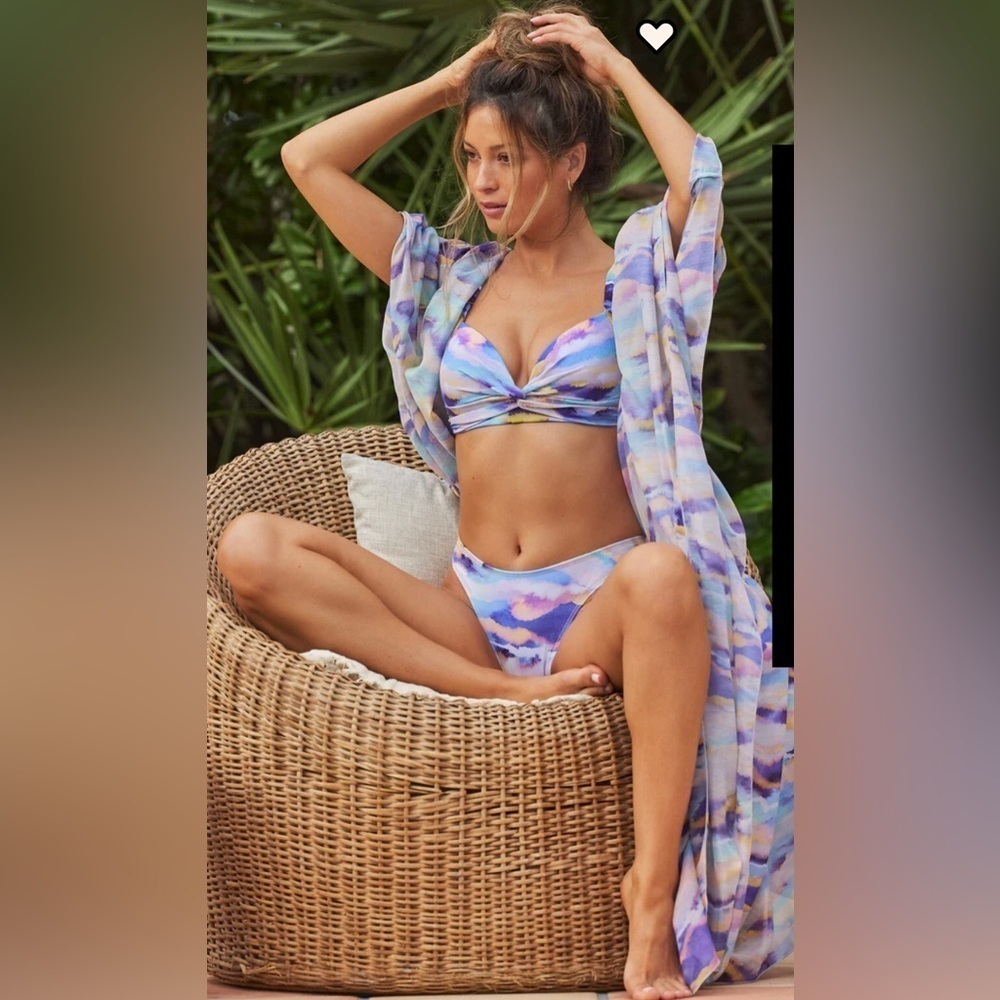 VENUS Purple and Yellow Marble Bikini Top with Adjustable Straps DDD